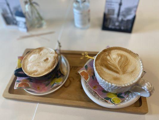 Lavender cappuccino, and vanilla caramel latte