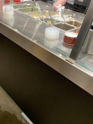 Dirty counter top food and sour cream contaminating other food items