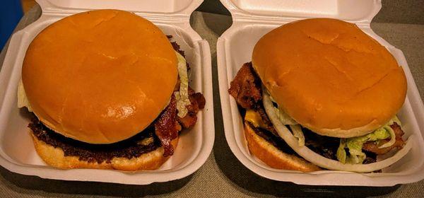 Triple cheeseburgers with bacon