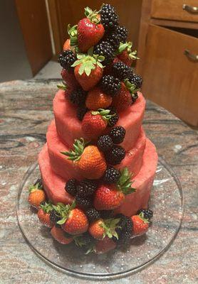 Bring a beautiful watermelon tower to the bbq,  It will be the star of the table