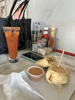 Breakfast wrap and Bloody Mary.