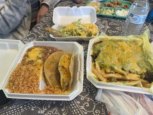 Asada fries taco combo and rolled tacos