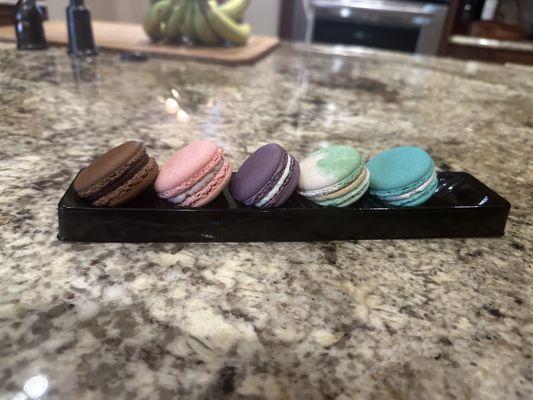 Chocolate, strawberry, lavender, pistachio, raspberry macarons - beautifully prepared and packaged