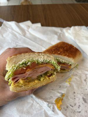 Ham and cheese on a Dutch crunch with the works