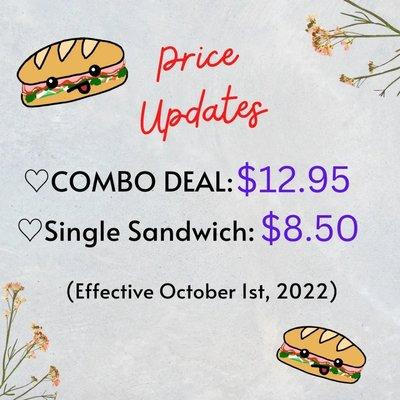 New prices starting October 1st, 2022