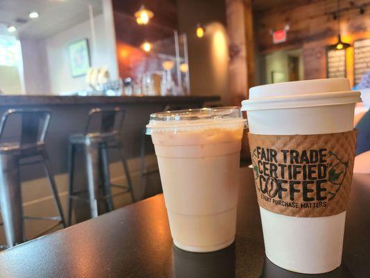 Honey latte and iced coffee