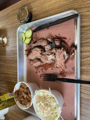 Inside, Brisket Plate, Coleslaw, BBQ Beans