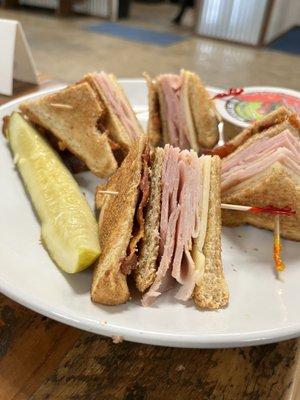 Classic Club Sandwich (no veggies) with apple sauce