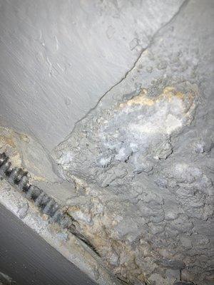 Water damage that they have since plastered over