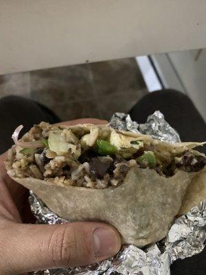 Bean and rice burrito. No steak.