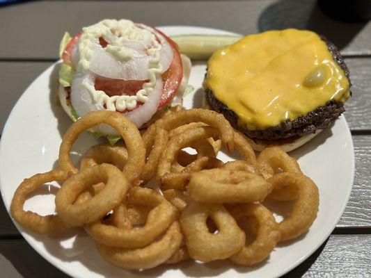 Delicious Burger at The Blue Line Grill -Hammers Hideaway