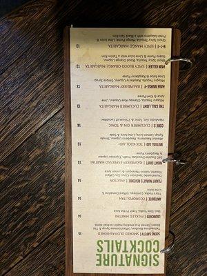 Signature cocktail menu