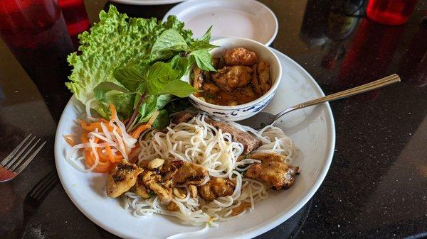 Bun Cha ha noi, vermicelli dish with combo of chicken, shrimp balls, and sausage. SO GOOD!!