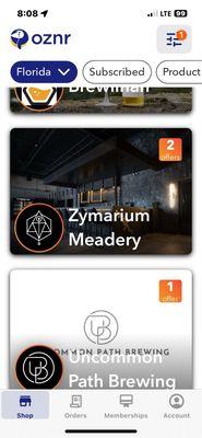 OZNR app used to order my meads