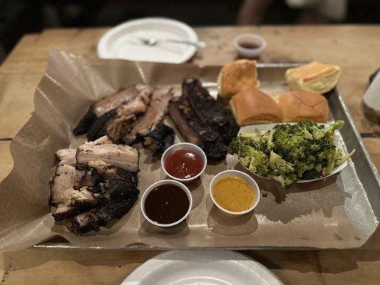 From left to right: pork belly, brisket, and bison rib. Side of the broccoli salad