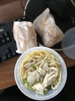 Large chicken noodle soup, Crispy fried noodles