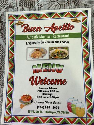 Buen Apetito menu