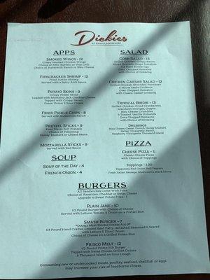 Lunch/Dinner menu