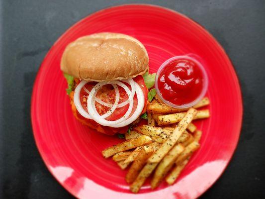 Sun Chickpea Burger with salt & Pepper Truffle Fries