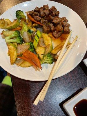 Teriyaki steak sautéed vegetables