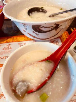 Pork and preserved egg congee! Yum!