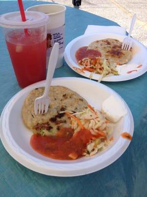 Chorizo & cheese pupusas with a watermelon juice