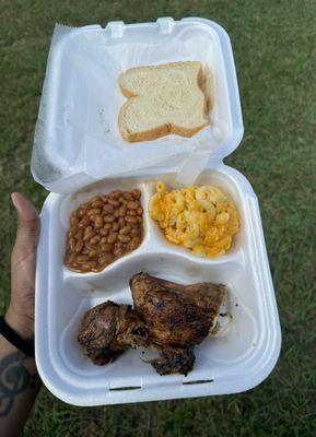 The quarter dark meat chicken plate with two sides