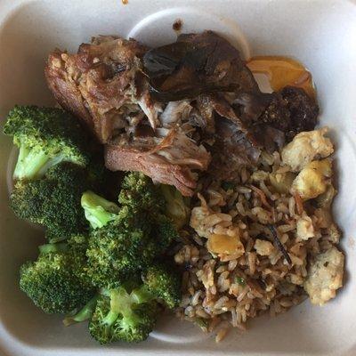 Kalua pork, fried rice, broccoli