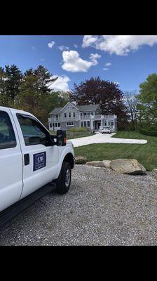 Mowing a customer's house in Marshfield - June 2020