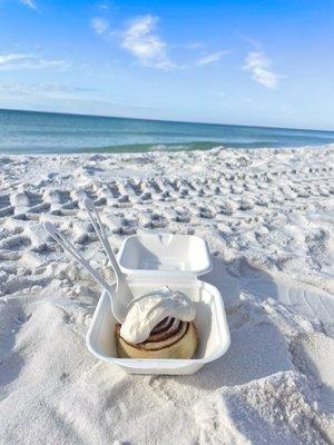 Cinnamon roll on beach