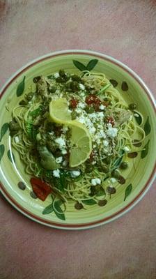 Lemon Caper Tuna Over Linguine