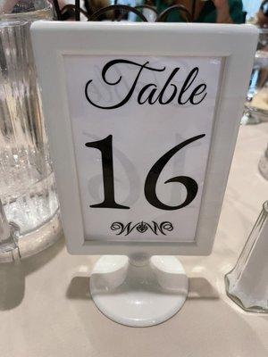 Table numbers, I believe they can be used for weddings too, though I'd bring something a little fancier/prettier if it were me!