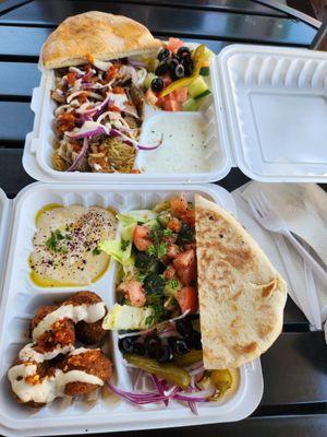 Top - gyro plate Bottom - falafel plate