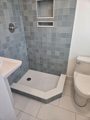 Petite modern bathroom remodel with all the necessities.