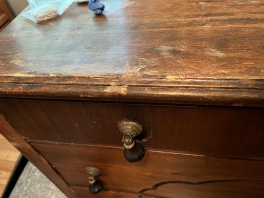 Same dresser, top scratched and chipped