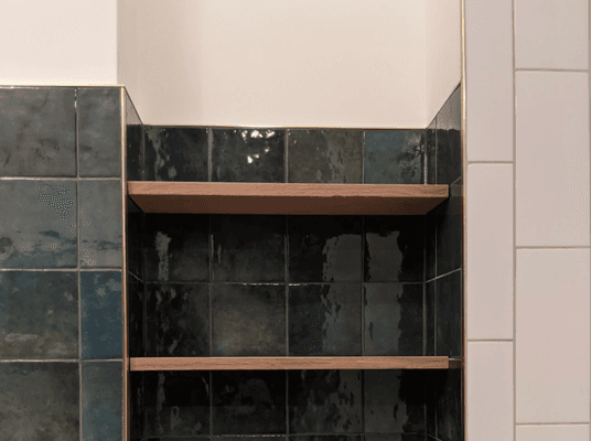 Process - More tile and shelving work