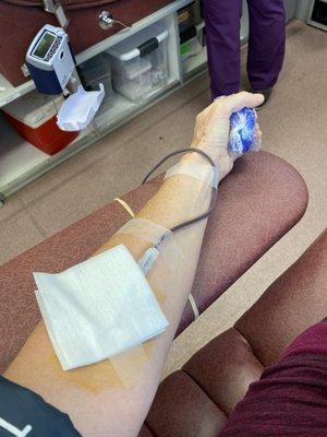 Me relaxing during blood donation