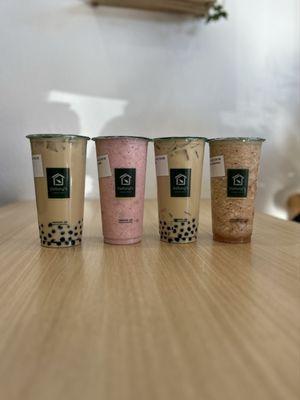 Oolong Milk tea, strawberry fresh milk, oolong milk tea, banana milk tea