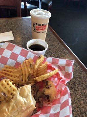 French dip + waffle fries