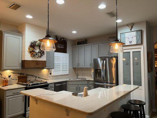 Beautiful kitchen cabinets painted and new hood!