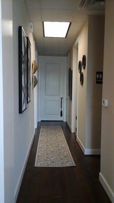 This is the back hallway leading to the spa  and injection