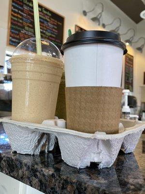 Gym protein smoothie & Heath Bar latte