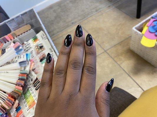 Black gel almond shape acrylic set, $43