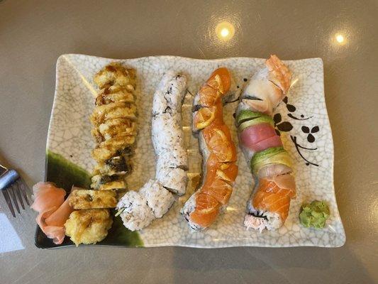 Las Vegas Roll, Philly Roll, Mr. Fisher Roll and Rainbow Roll