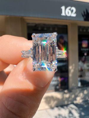 Three stone classic, emerald cut with tapered baguettes made for a client. We are honored to be your jeweler.