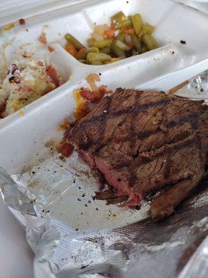 Steak loaded mashed potatoes and green beans. Is so good I almost forgot to take a picture.