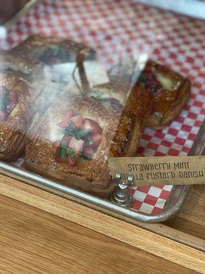 Strawberry mint custard danish