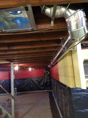 New ductwork in the basement that was later fully finished into a family room.