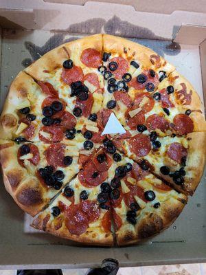 Pepperoni olive pineapple