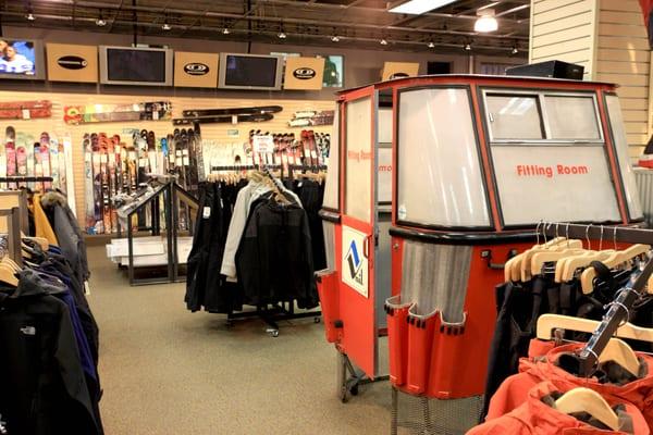 Gondolas for fittings rooms!?! Yup we bring the mountain experience in-store!